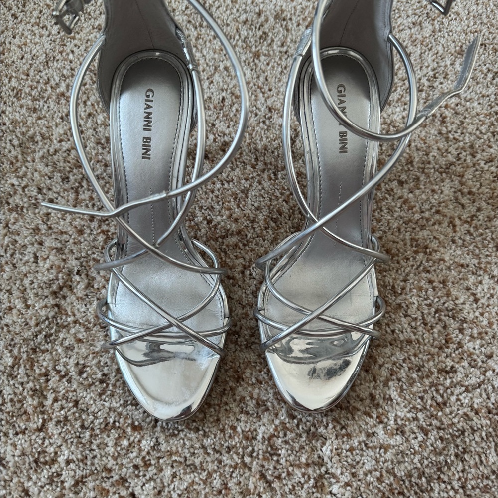 Gianni Bini Silver Stiletto Heels with Ankle Straps